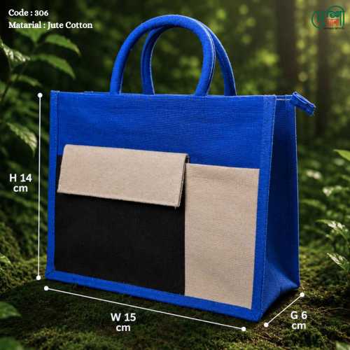 Multipurpose Jute Cotton Shopper Bag | Zipper Closure & Front Pocket